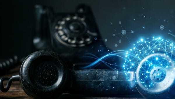 AI neural network analyzing a phone call on a vintage rotary telephone, dark cinematic 