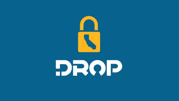 DROP platform logo with California state silhouette inside a padlock on blue background