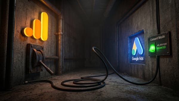 Google Analytics lever set to OFF while ad_storage granted feeds Google Ads directly.