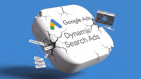 Cracked Google Ads Dynamic Search Ads block with URLs and code fragments escaping.