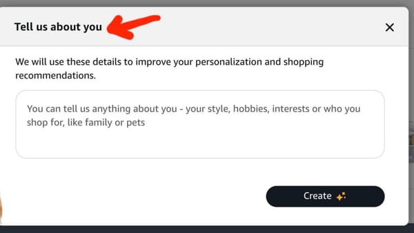 Amazon Rufus 'Tell us about you' dialog box for shopper identity personalization
