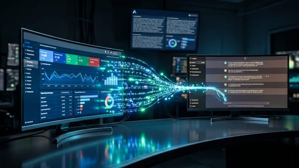 Google Ads dashboard transferring campaign data into ChatGPT via glowing data stream