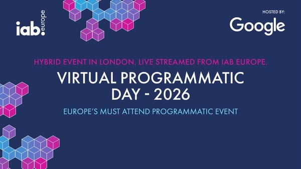 IAB Europe Virtual Programmatic Day 2026 event banner, hosted by Google in London.