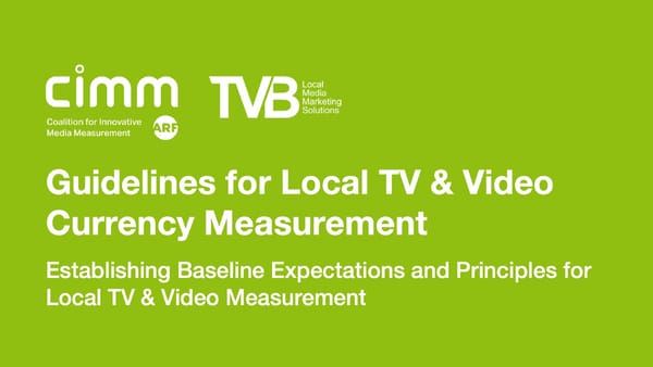 CIMM and TVB guidelines for local TV and video currency measurement cover page
