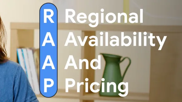 RAAP acronym slide from Google Merchant Center regional pricing and shipping tutorial video