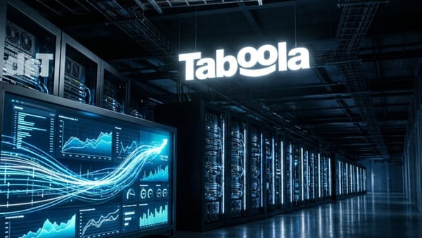 Taboola data center with performance charts and logo, Q1 2026 earnings results