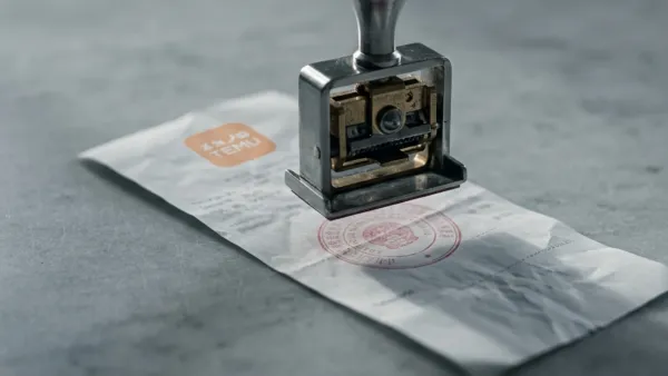 Official stamp pressed on a Temu receipt, symbolizing the EU's €200M DSA fine.