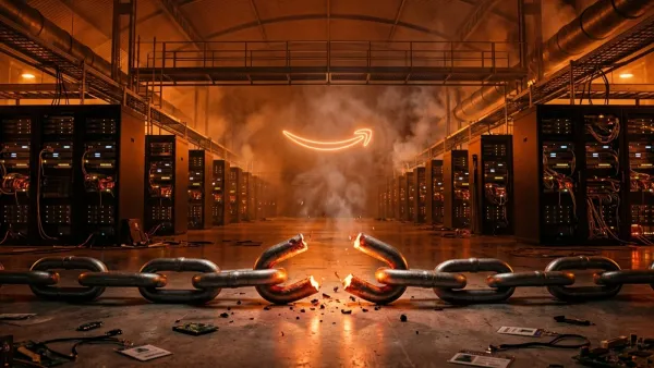 Broken chain in Amazon server room symbolizing SP-API fee cancellation