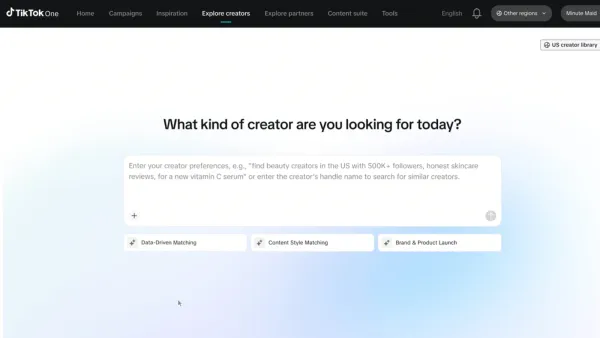 TikTok One Creator AI Search interface showing natural language query input field