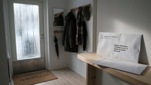 Finnish hallway with Evangelical Lutheran Church envelope — the letter at the heart of KHO:2026:28