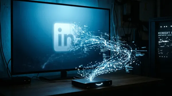 LinkedIn data flows into Amazon Fire TV device with Microsoft Monetize server in background
