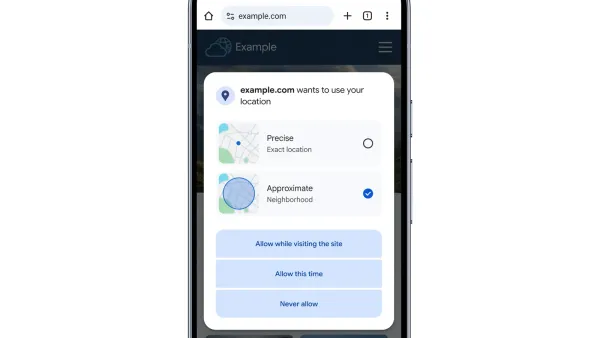 Chrome on Android location permission dialog showing Precise and Approximate options