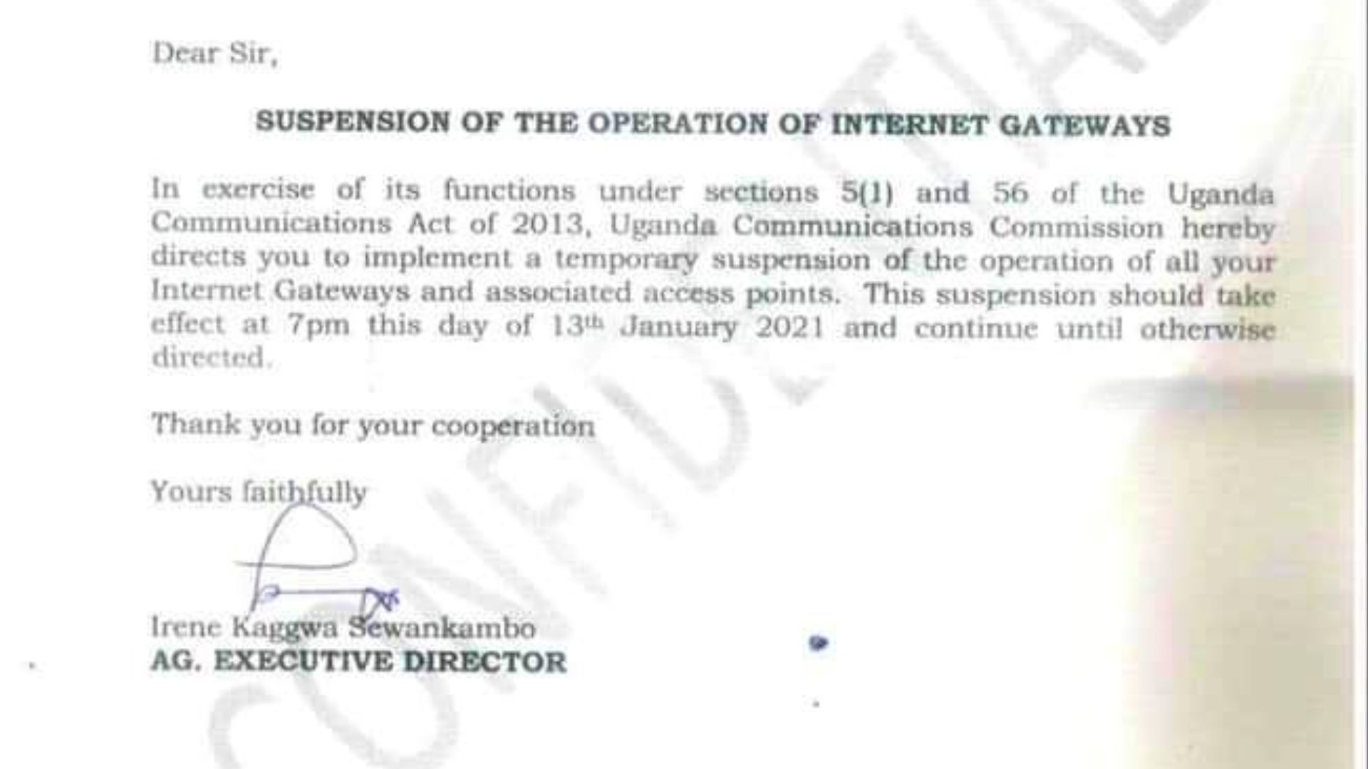 Uganda's government orders internet providers to cut off the Internet