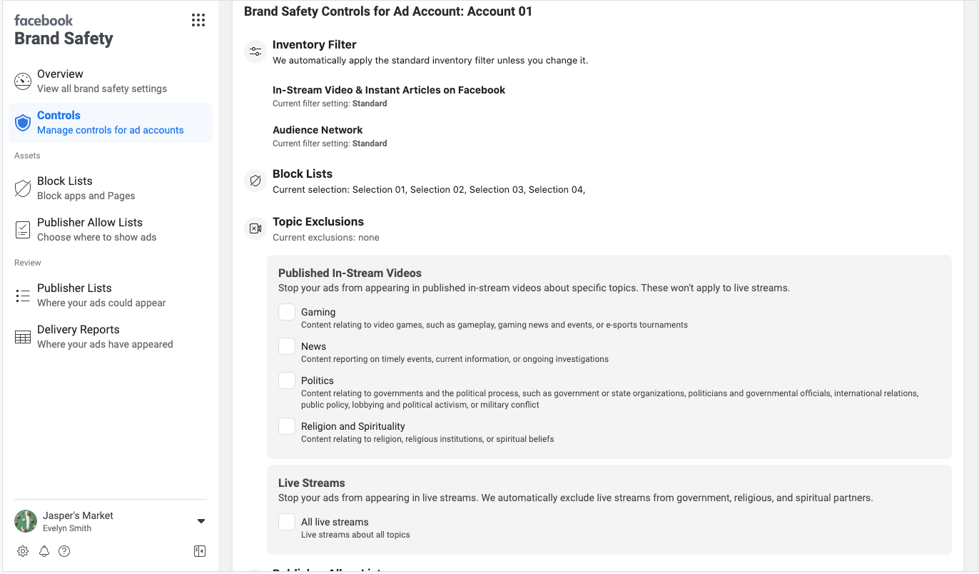 Facebook brand safety controls